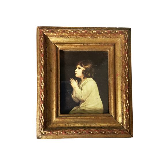 Vintage Set of Small Prints Boy and Girl Gold Framed Made in Italy - Picture 3 of 6